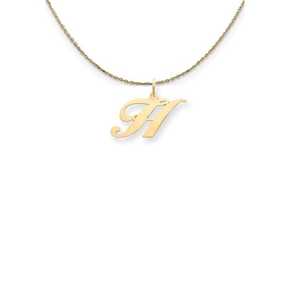 14k Yellow Gold Small Fancy Script Initial H Necklace - 24 Inch